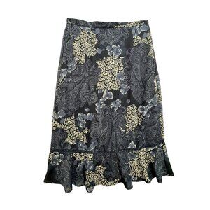 Sag Harbor Womens A-Line Skirt Size 16 Black White Floral Paisley Ruffle Hem